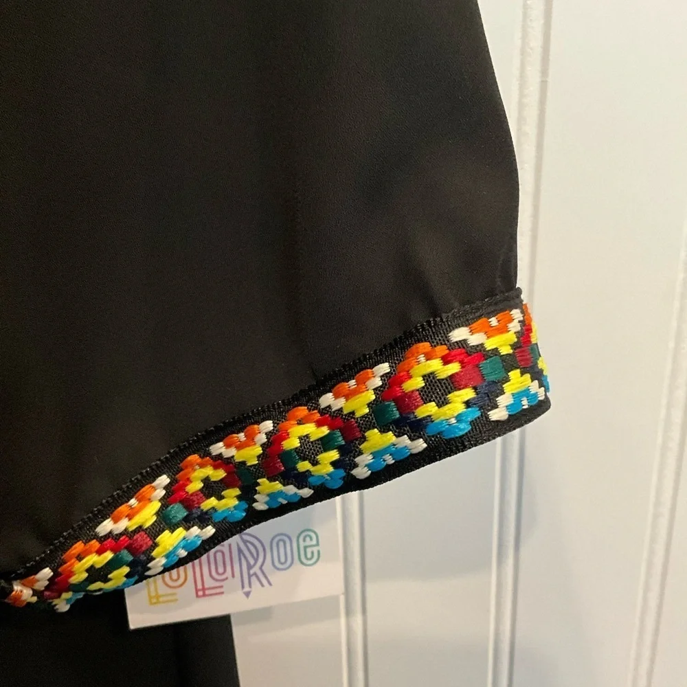 ❄️ LuLaRoe | Shirley Black Kimono Cardigan with Embroidered Trim Medium